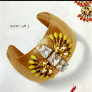 Stella & Dot Vintage Nora Cuff in Yellow with Rhinestones and Goldtone Bracelet